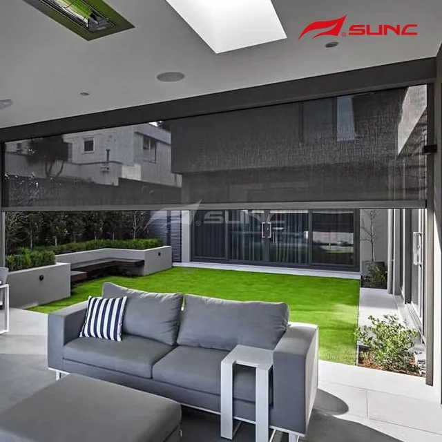 SUNC Window Motorized Motor ZipScreen Blinds Manufacturers Garden Aluminum Waterproof Windproof Outdoor Roller Blinds