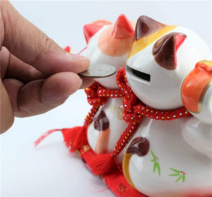 Фэн-шуй керамический Манеки Neko счастливая кошка монета банка для богатства домашний декор деловая часть подарок
