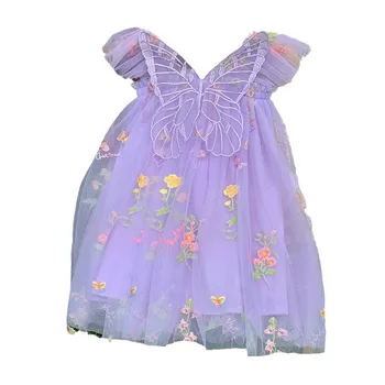 Summer new baby girl dresses flower embroidery girls mesh dress flying sleeves soft sweet fluffy baby princess dress