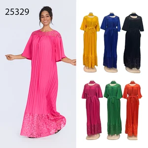 Wholesale New Summer Women's Retro Solid Color Round Neck Lace Short Sleeve Fashion Dress