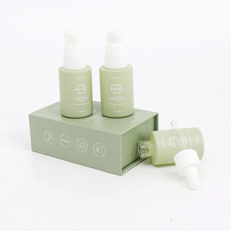 Luxury Empty 15ml 30ml Frosted Glass Face Oil Serum Bottle Packaging 30ml 50ml Glass Pump Cosmetic Serum Oil Dropper Bottle