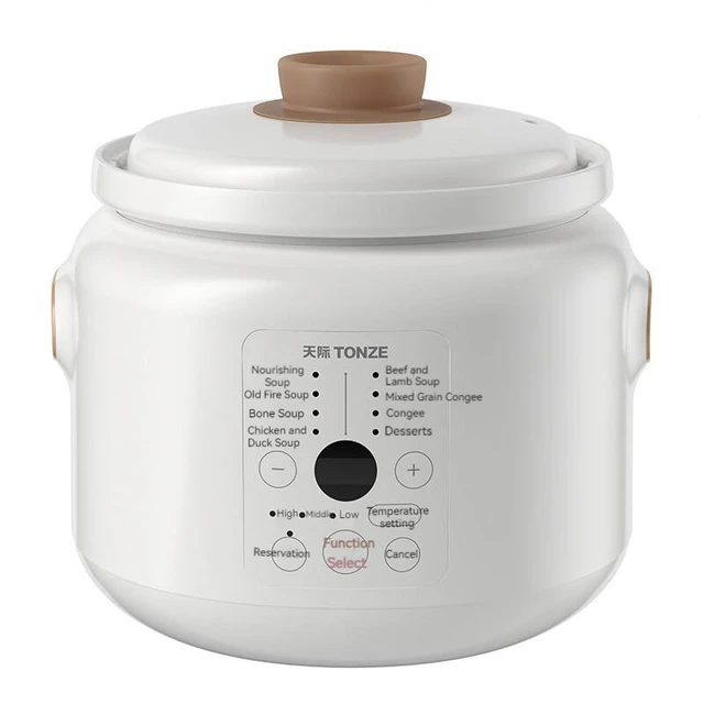 Tianji Electric Stew Pot, Ceramic Soup Porridge Cooker, Slow Cookers with  Lid, 1L, White