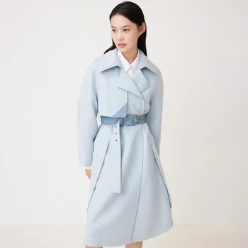 Customized Loose Ladies Elegant Winter Korean Trench Woolen Cashmere Overcoat Wool Long Coat For Women