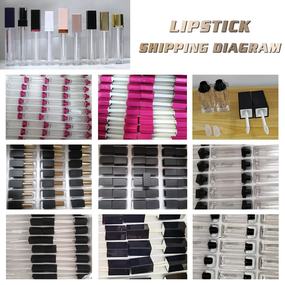 Private Label Luxury clear square Custom Empty 7ml 10ml Led Light Plastic Lip Gloss Tube with Mirror Lip Gloss Container Tube