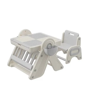 Multifunctional Educational Folding Study Design Block Building Table with Chair and Drawing Board for Kids' Study