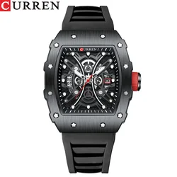 Orologio Da Uomo Curren 8438 Al Quarzo, Cinturino In Silicone Rosso, Quadrante Con Calendario E Dettagli A Stella