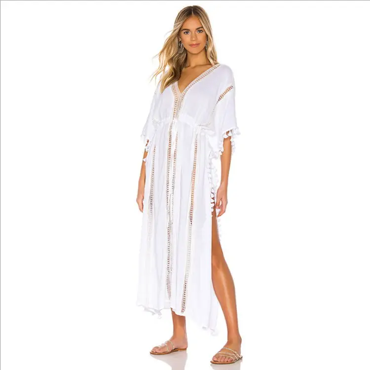 Vestidos Playeros Mujer, Camisas de Bikini Mujer Ropa de Baño Blusa de  Playa Bikini Cubrir Kaftan Vestido Largo Capa de Punto con Flecos Kimono  Protector Solar para Verano(B Blanco,Talla única): : Moda