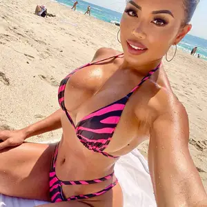 Two-Piece Female Triangle Thong Bikini Set Printed Tankinis Style Women's Bathing Suit Swimwear