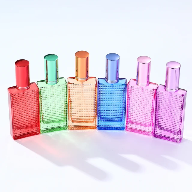Colorful square 40ML vintage glass popular design perfume bottle with plastic cap