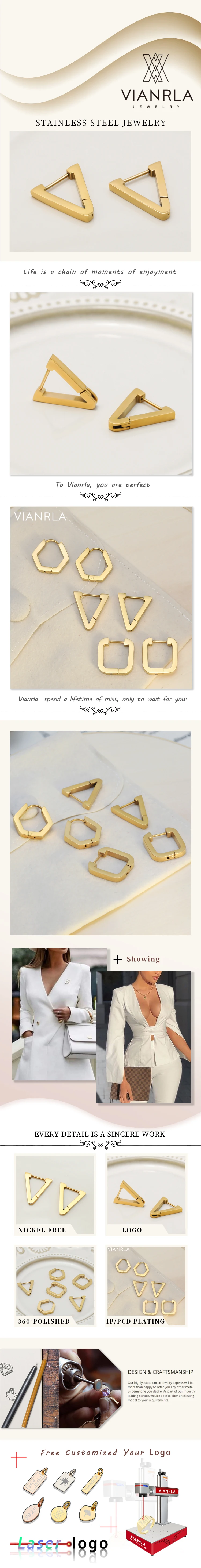 VIANRLA Stainless Steel Jewelry Triangle Earrings Trendy Style 18k Gold PVD Plated Nickle Free Laser Logo Drop Shipping