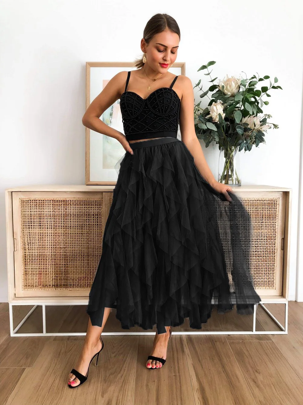 Women Clothing Cupcake Pleated Magic Wrap Long Tutu Skirt New Women Irregular Layering High Waist Ball Gown Skirt