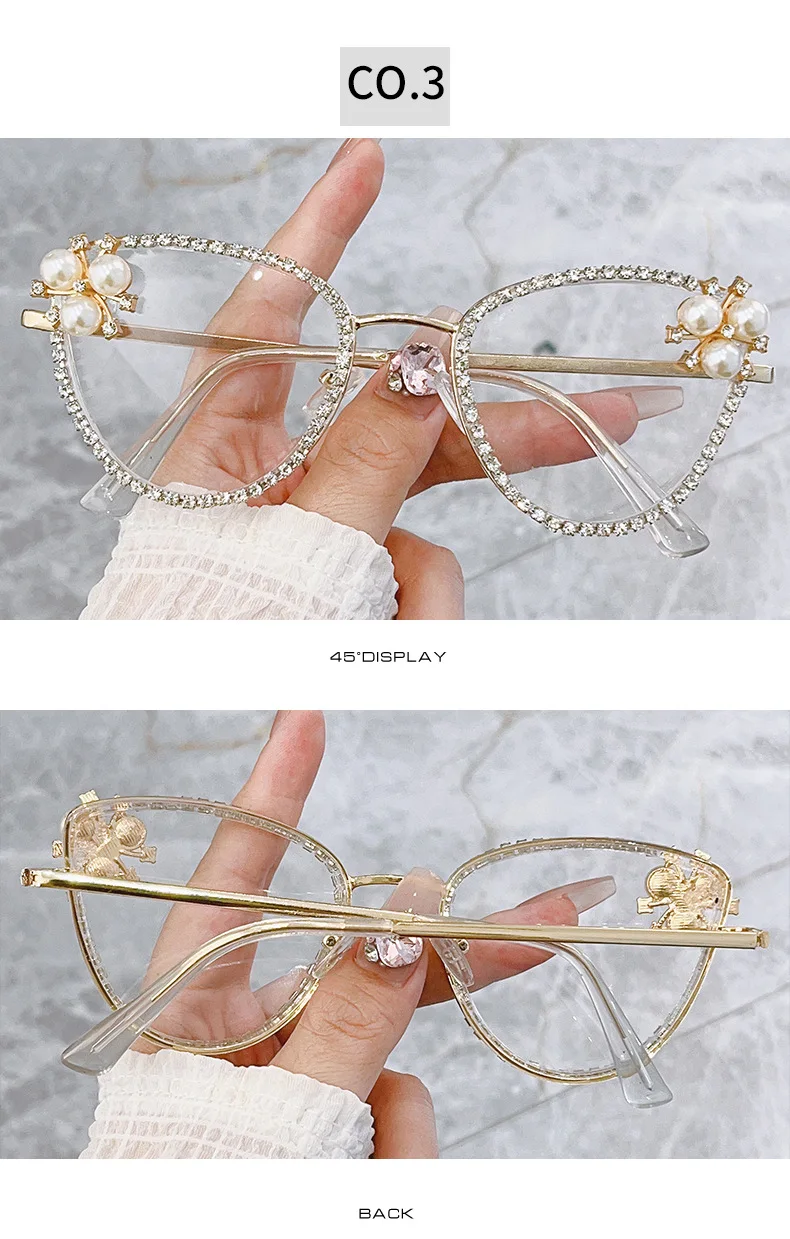 2024 Newest Cat Eye Anti Blue Light Luxury Diamond Glasses Wholesale
