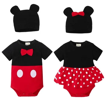 Popular Newborn Baby Boys' Rompers 2020 Baby Overall Sleeveless Bodysuit Set Mickey and Minerva Mouse Costume