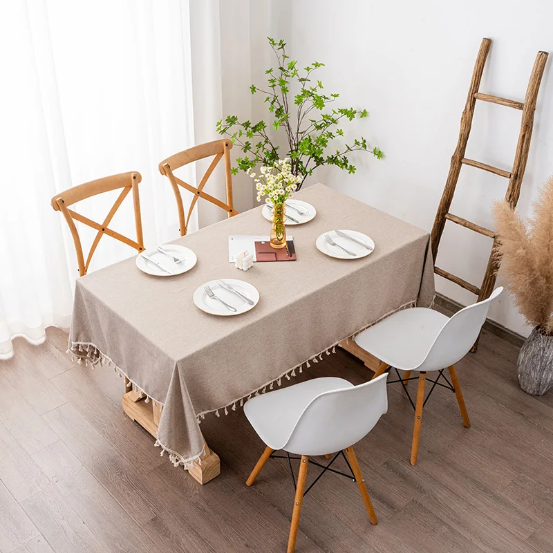 Coffee Embossed Tablecloths With Beige Tassels Restaurant Durable