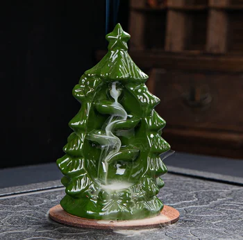 Factory New Design Tree shape decor waterfall incense cone holder christmas santa claus ceramic backflow incense burner