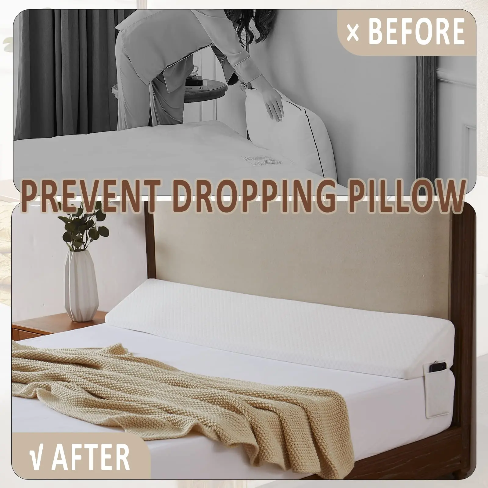 Kingworth Bed Wedge Pillow Stopper Headboard Triangle Bolster Pillow Wedge  Mattress Wedge Pillow Bed Gap Filler