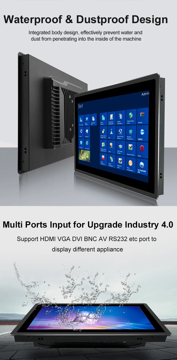 21.5" Industrial Grade Capacitive Multi-Touch Screen Monitor IP65 Waterproof Embedded Display Dustproof New