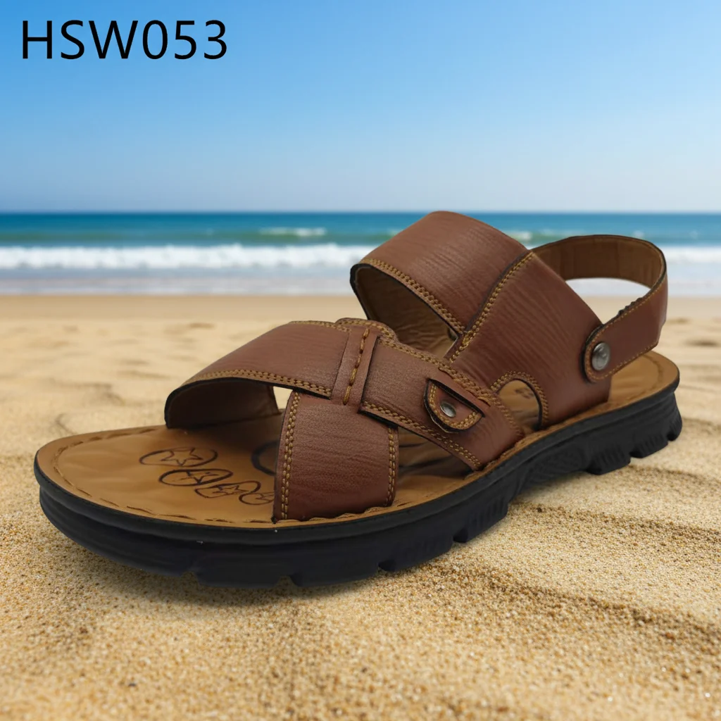 ZYF,seaside Vacations Quick Drying PU Leather Brown Beach Shoes Water Park Adjustable Straps Design Sandals for Summer HSW053