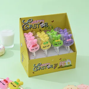 Wholesale Cartoon Bunny Lollipop for Children's Day Fruit Flavor Hard Candy Snacks Soft Candy Halal Certificate Bag Sweet Sugar