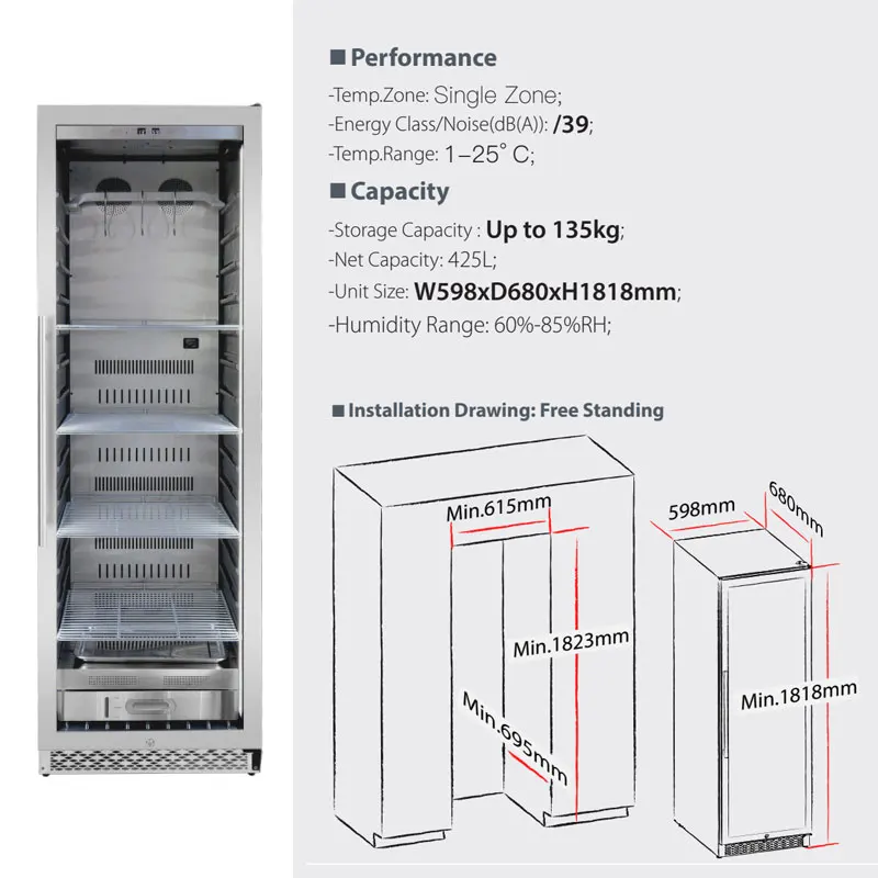 Compressor Meat Drying Steak in Fridge Dry Aging Beef Steak in Refrigerator Dry Age Meat Fridge for Home