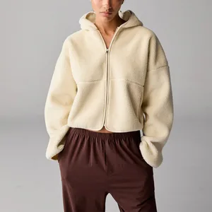 Newest Winter Warm Furry Jacket for Women Outdoor Workout Fitness Sportswear Zipper Long-sleeved Thick Hooded Jacket