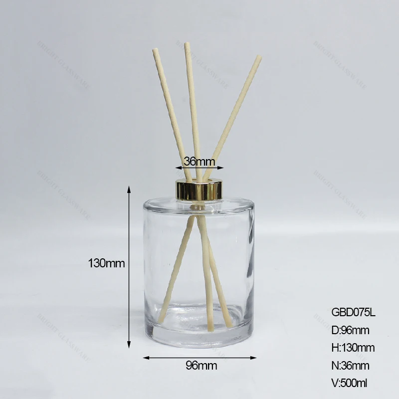 300ML 500ML Transparent Clear Reed Diffuser Bottles Empty Aroma Fragrance  Bottles Glass With Reed Sticks and Gold Cap