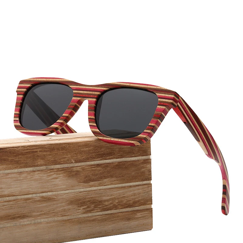 Top Quality Muti color Layer Wooden Sun Glasses Custom Logo Box Luxury Vintage Skateboard Wood Sunglasses Trendy for Women Men