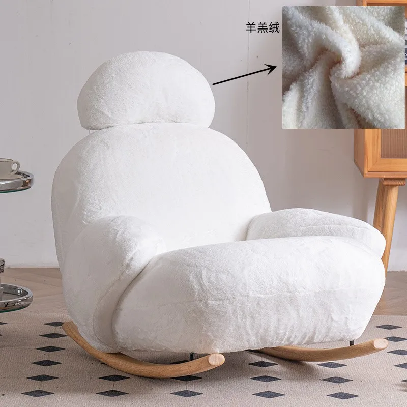 INS Popular Leisure  Human Shape Fabric  White Fur Fabric Swing Lounge Chair Rocking Chair Single Chair