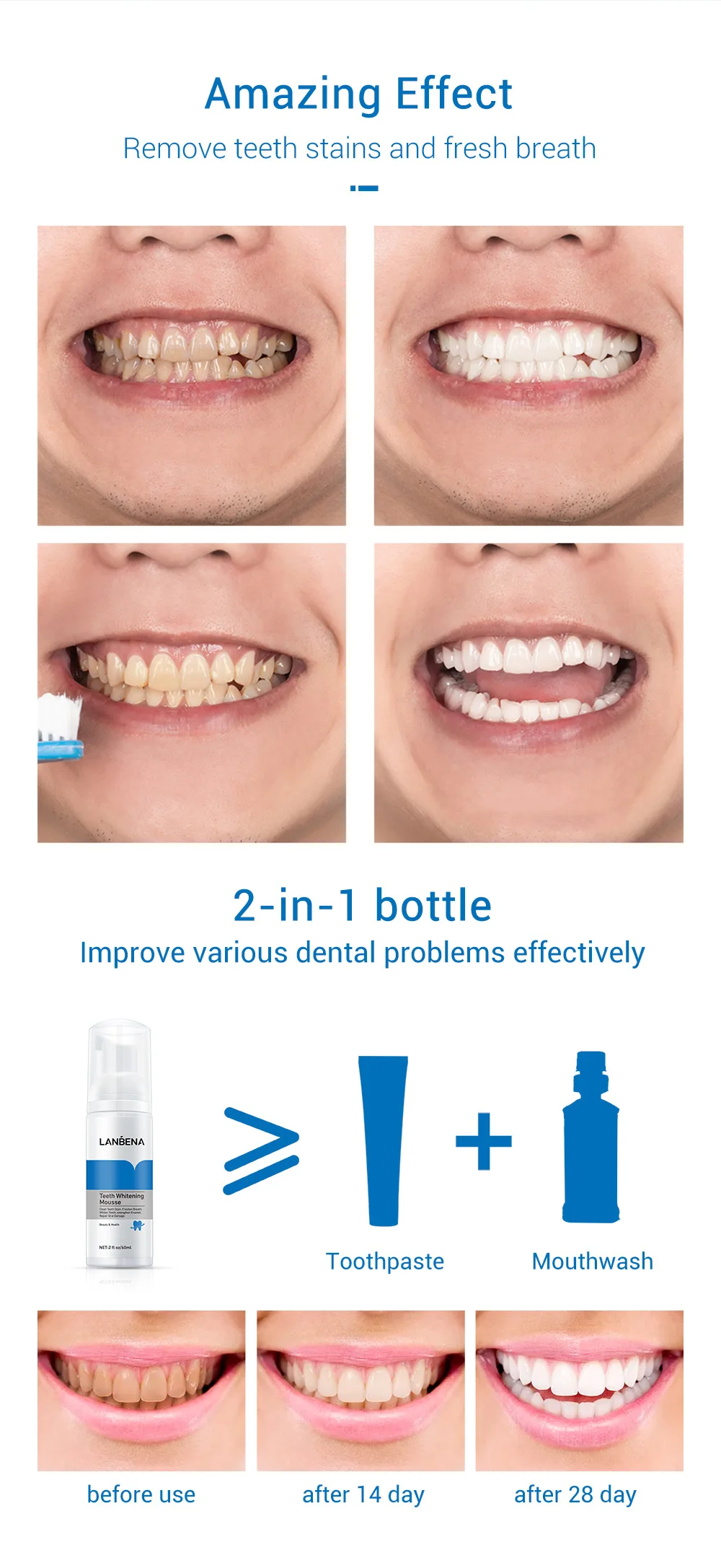 Lanbena Protect Gums Teeth Smoke Stain Removal Whitening Mousse Coffee