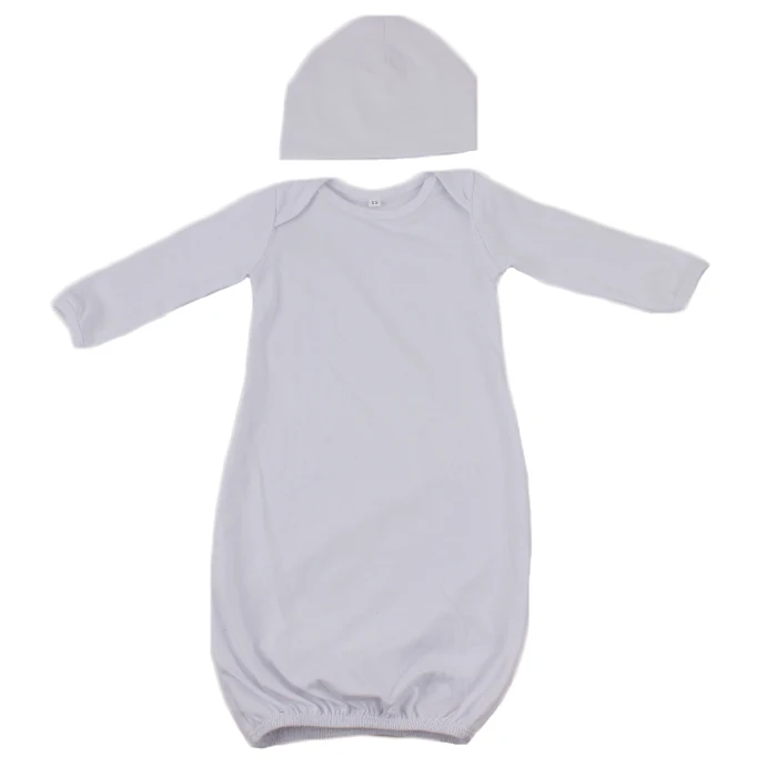 white newborn gown and hat