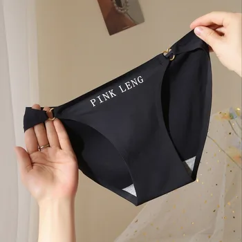 Ice silk seamless sexy triangle pants with circular buckle and low waist sexy women's underwear girl sexy underwear