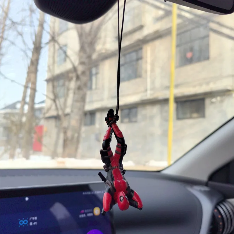 Cute Anime Deadpool Action Figure Mini Doll Auto Rearview Mirror Hanging  Pendant Craft Gifts For Car Interior Accessories