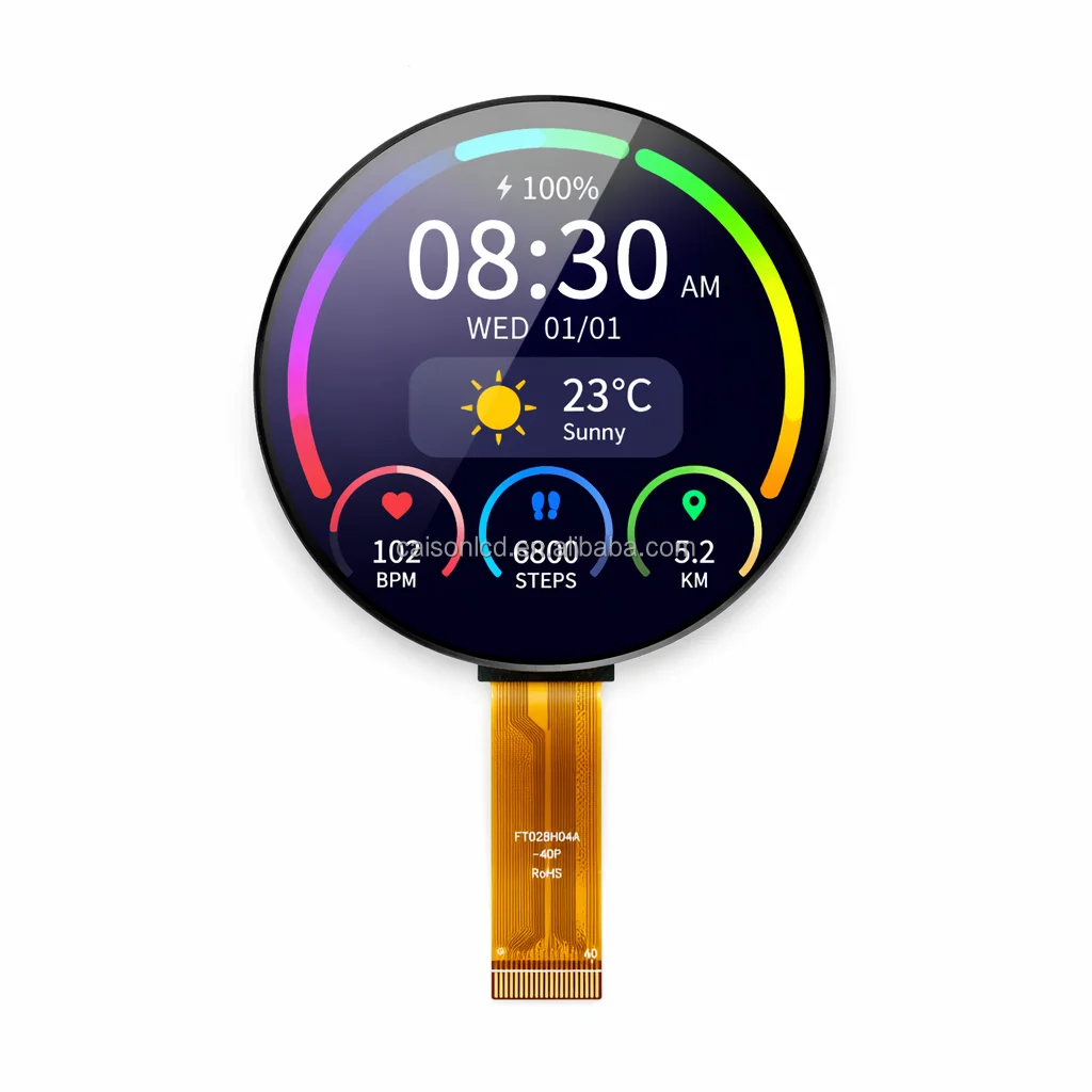 ecran LCD rotund de 2,8 inch, cu rezoluție 480×480, 16,7 milioane de culori, ecran circular, unghi larg de vizualizare, panou LCD circular, ecran rotund