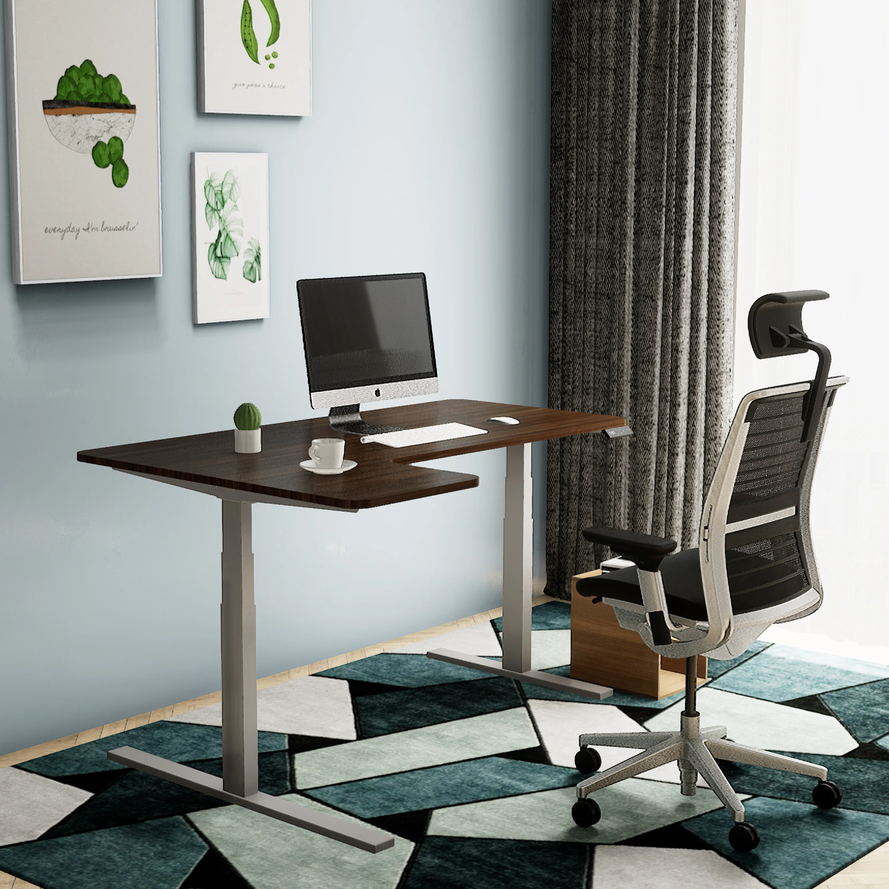 Electric 3 Stage Computer Standing Work Station Standup Desk Ergonomic Stand up Table Frame