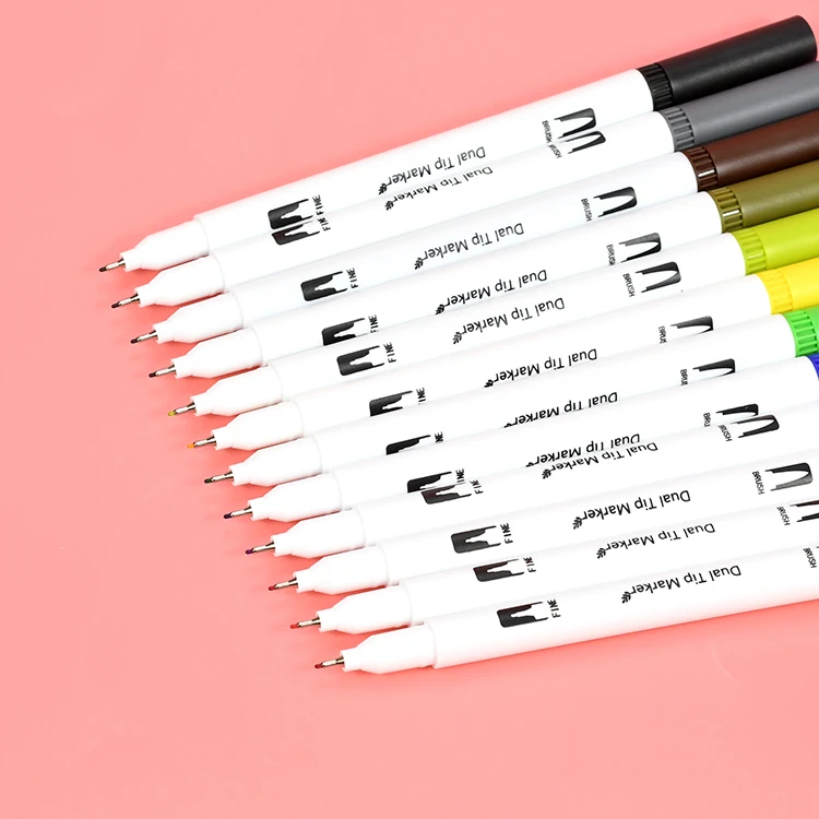 36 Colors Dual Tip Soft Brush Pens Fine Watercolor Marker Pen for Skin Glass Coloring Calligraphy Artists Beginner Painters