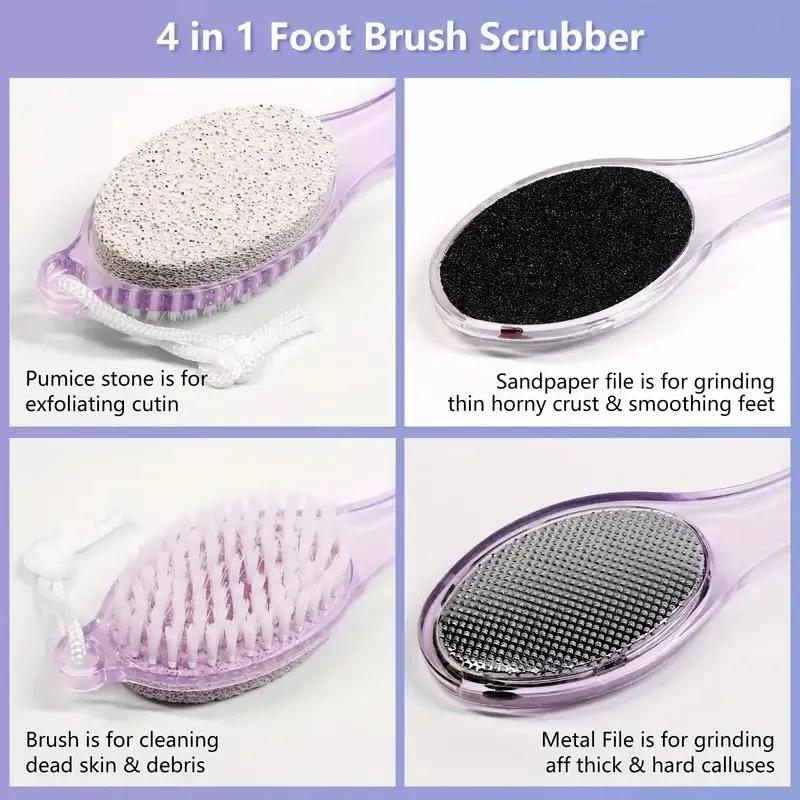4 in 1 Electric Pedicure Kit Pumice Stone Foot Brush Scrubber Exfoliator Callus Remover Plastic Foot Files for Dead Skin Removal