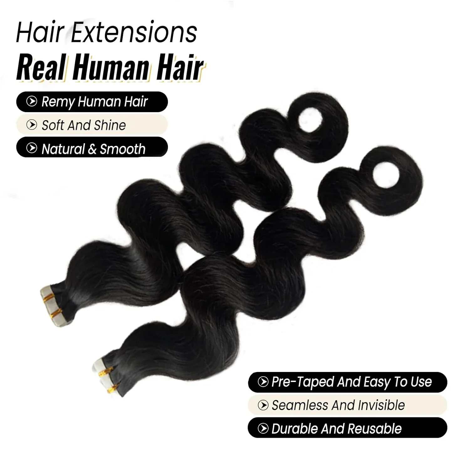 Tape In Echthaar Extensions Body Wave Naturschwarz 50g 20stk_voghion.com
