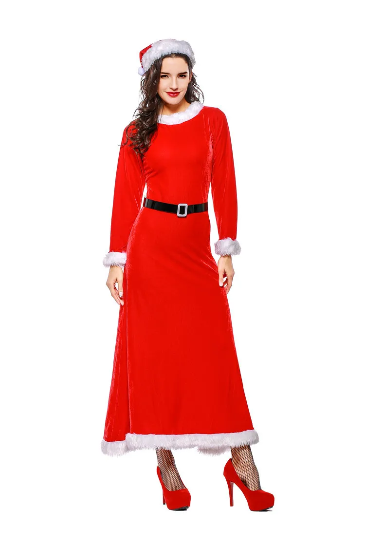 Santa Claus Plus Size Costume Classic Red Fur Collar Black Belt Christmas Cosplay Costume