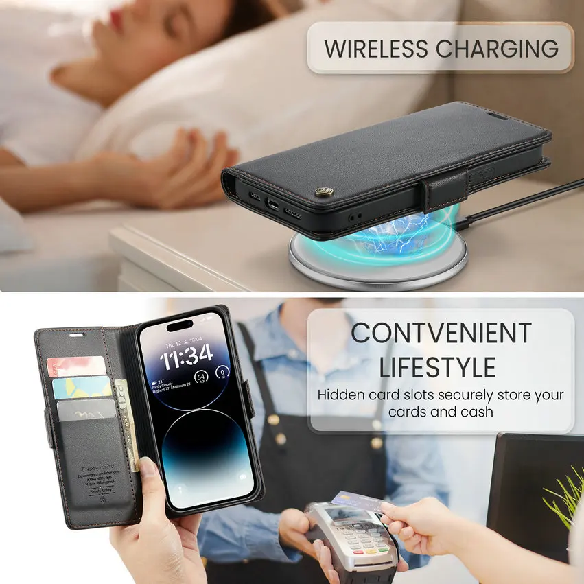 CaseMe Defencase Mobile Phone Cover for iPhone 14 Pro Max RFID Credit Card Holder Fold Stand Case for iPhone 14 Plus 13 12 11 Xs