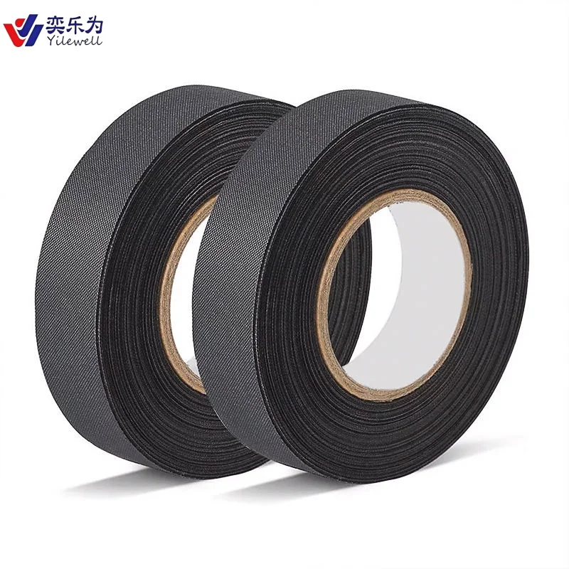 Black PET Cloth Non-Woven Single Sided Adhesive Fabric Masking Tape 125 Degree Heat-Resistant Acrylic 25m Length harness tape