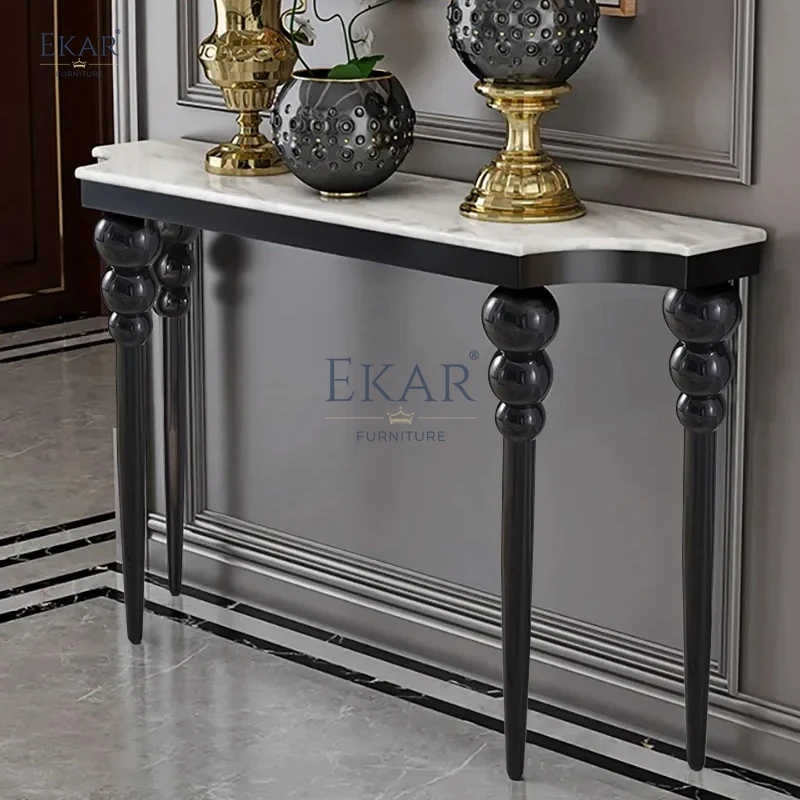 product contemporary marble top console table with wooden legs for living room home gym apartment wedding home bar warehouse use-61