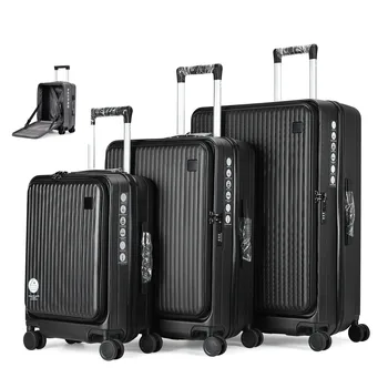 3PCS Front Opening Laptop Luggage Suitcase ABS Hard Luggage Case Carry on Travel Checked Luggage Suitcase
