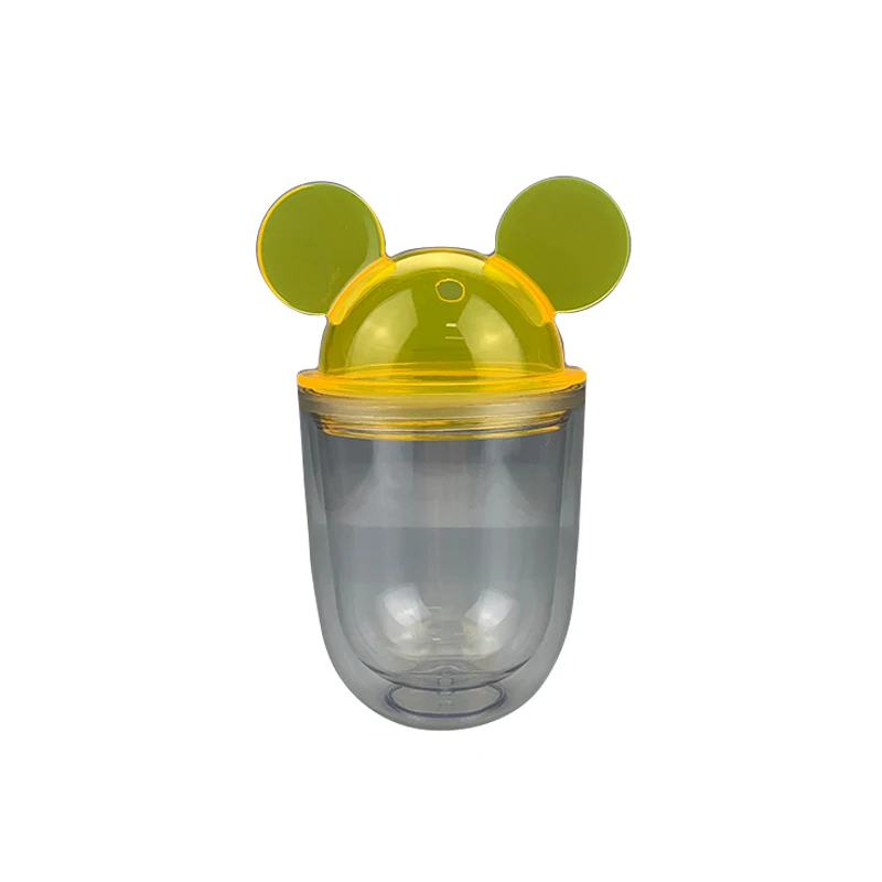 350 мл ушной Акриловый стакан для мыши многоразовые BPA бесплатно двойные настенные чашки купол живот Микки головка крышка стакан