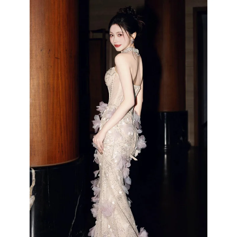 Wholesale Champagne Evening Dresses Engagement Evening Dresses Dresses Women Lady Elegant Party Evening Mermaid Evening Dress,2 Pieces