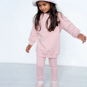 2pcs Set Oversize Sweatshirt & Slim Fit Pants Girls Casual Fall Clothing Solid Knit Fabric Kids Girl Clothing Sets