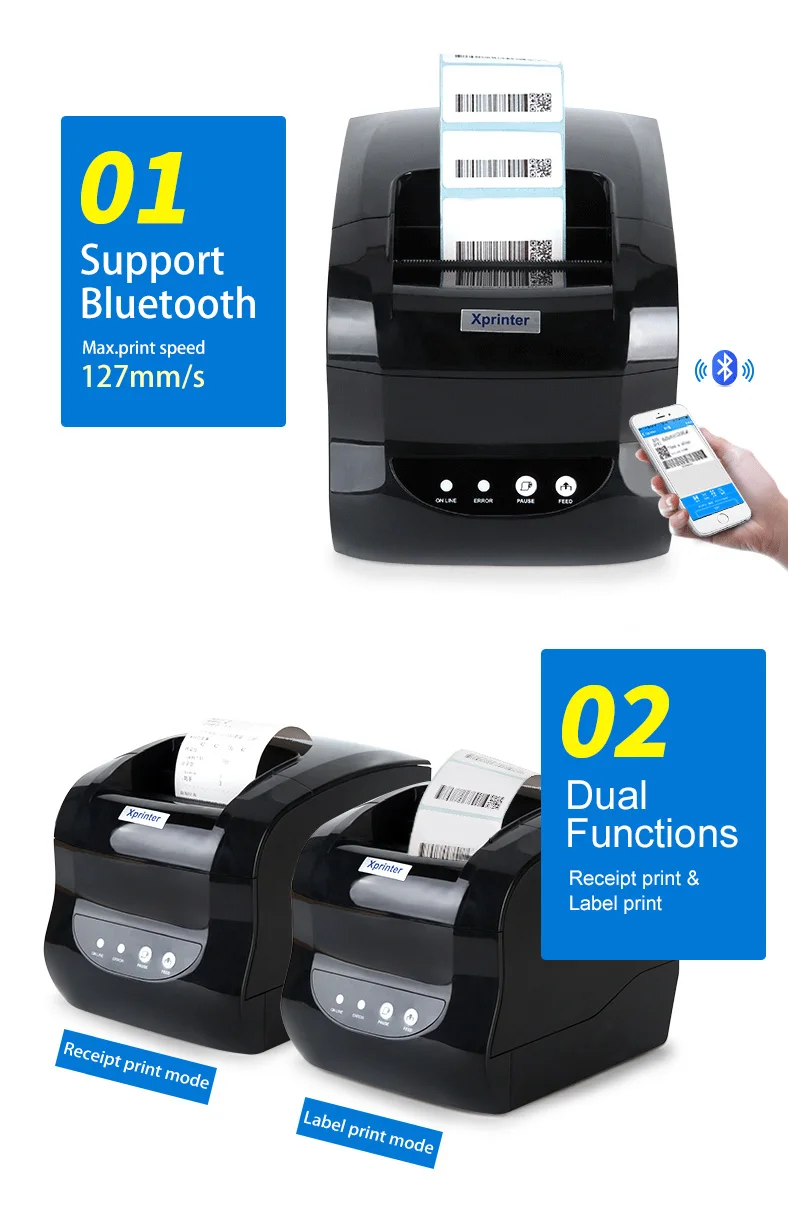 Xprinter Xp 365b 80mm 3 Inch Two In One Thermal Printer With Bluetooth Thermal Receipt And Label 