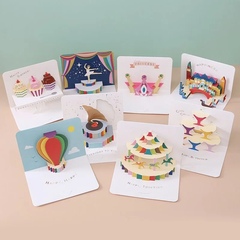 Free Sample Thanks Blessing Happy Birthday Greeting Cards Universal Mini Invitation Card 3d Pop up Greeting Gift Cards Printing