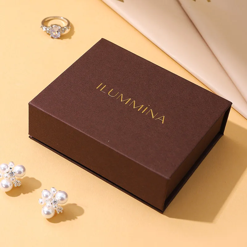 Wholesale Beige PU Leather Square Flip-top Jewelry Gift Box with Shipping Bag Custom Logo Packaging for Rings Earrings Necklaces supplier