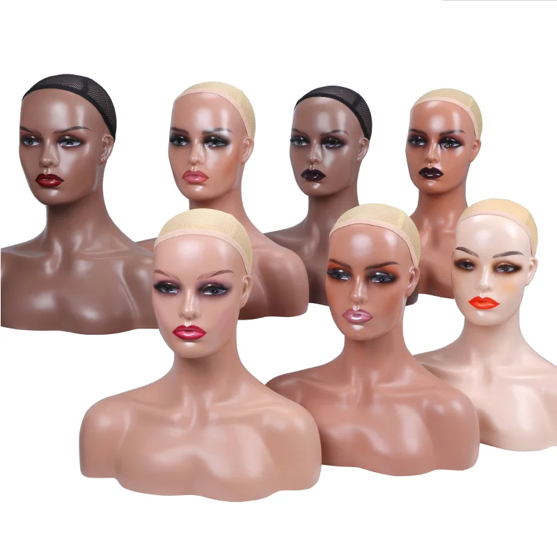 Pvc Mannequin Head With Shoulders Female For Wig Display African American Mannequin Head Female