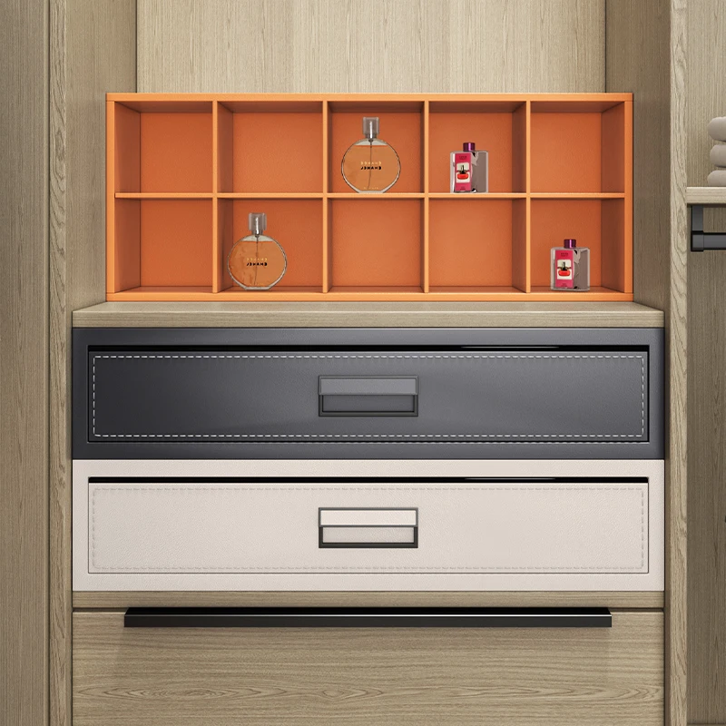 HNOSS Leather Password Fingerprint Safe Box Wardrobe Hidden Sliding Jewelry Drawer Safe Box